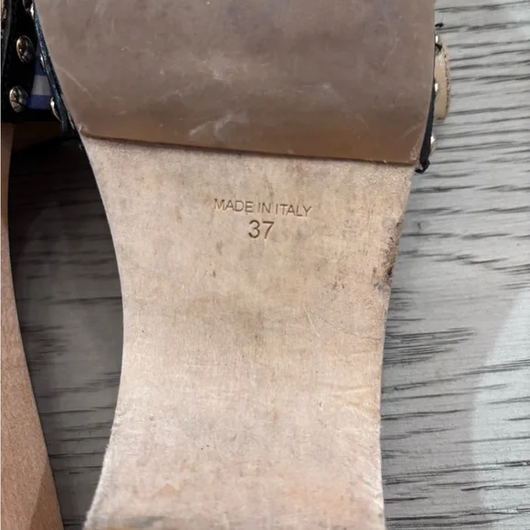 Fabrizio Viti Blue Gingham Wooden Sandal Size 7 - Picture 11 of 11